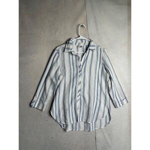 All Hours Vintage Striped Button Down Shirt Large Blue White Made in USA 101-924